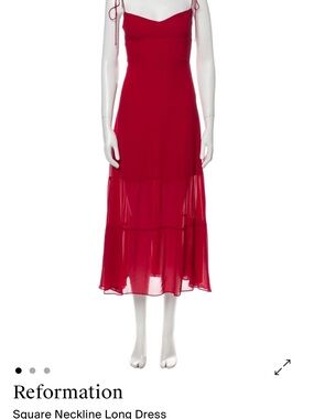 Reformation Cherry Red Slip Maxi Dress with Sheer Tiered Hem